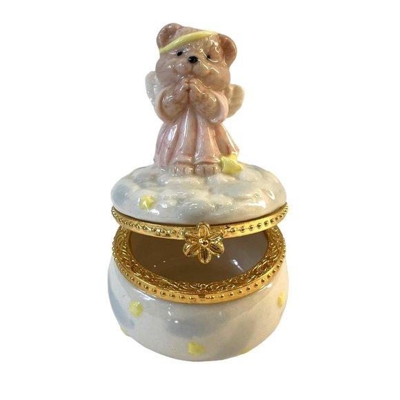 Teddy Bear Angel on Cloud Porcelain Baby/ Child's Keepsake Jewelry Box -FRANCE - Picture 2 of 14